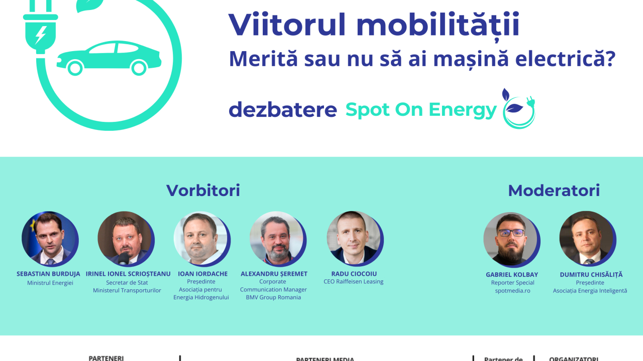 „Viitorul mobilității - Merită sau nu să ai mașină electrică?” este tema celei de-a treia dezbateri „Spot On Energy”