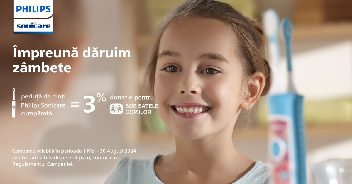 ”Împreună dăruim zâmbete”: cumperi periuțe Sonicare și Philips donează către SOS Satele Copiilor