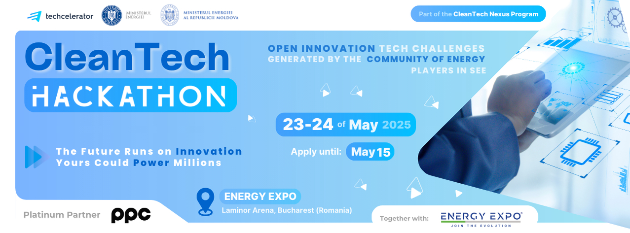Techcelerator caută startup-uri verzi: premii de 22.000€ și 9 provocări la CleanTech Hackathon