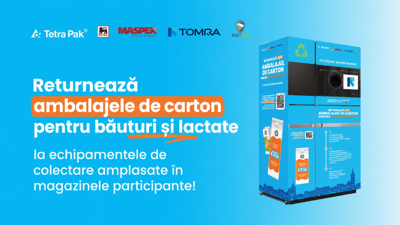 Magazinele Mega Image unde poți returna ambalajele din carton pentru băuturi și lactate