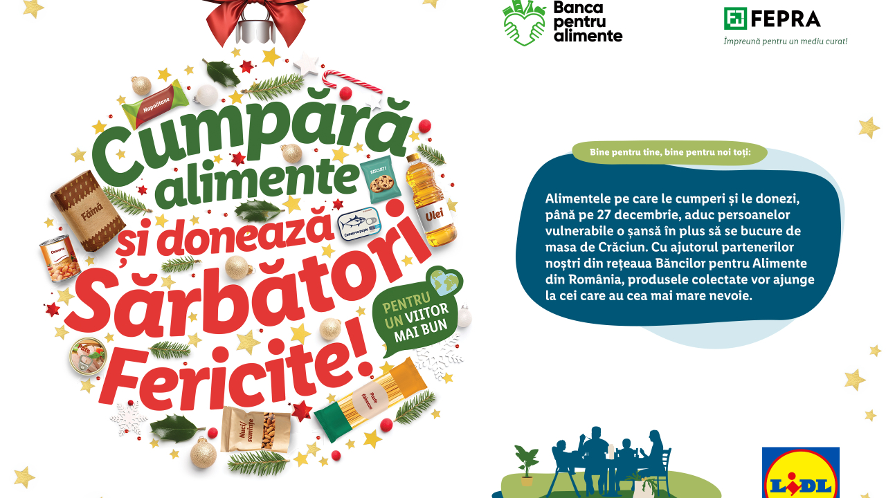 Campanie Lidl: Clienții pot dona alimente de sărbători în toate magazinele