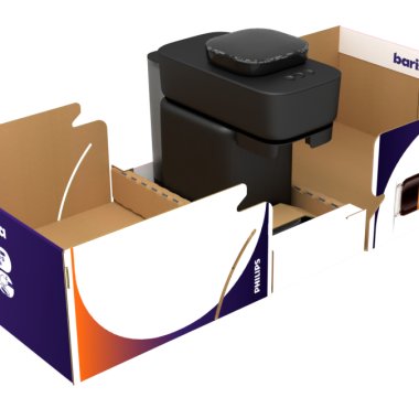Philips Baristina coffee machines, shipped in fibre-based packaging produced by DS Smith